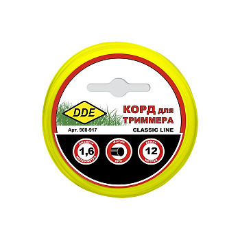 Корд трим.  1,6* 12м круг в блистере DDE "Classic line" желтый 908-917