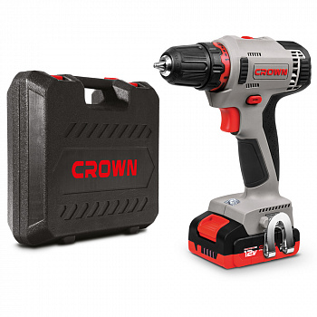 Дрель акк CROWN CT21081H-2 BMC (12В, 2акк*2,0Ач, Li-ion, акк.слайдер, 30Нм, 2 скор.,0-380/0-1250, КЕЙС, ЗУ, БЗП HEX 1/4, поясная клипса)