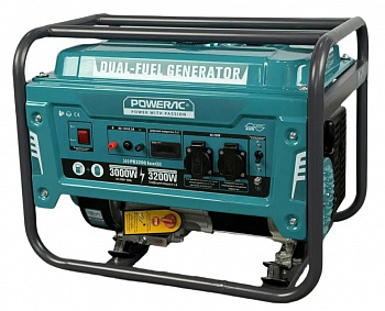 Электростанция гибрид. бенз/газ Powerac  Eco PR3200 (PR4000H2-LPG) 2 в 1 (3,0/3,2кВт, 220В, бак 14л, ручной старт, МЕДЬ, бенз/проп-бутан)