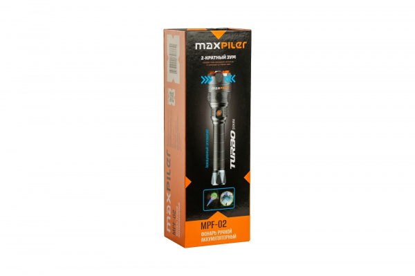 Фонарь ручной аккум. MAXPILER MPF-02(12000-300 Лм, LED COB, 4 реж, 2-12ч, 7.4В/5000мАч, фокус.света)