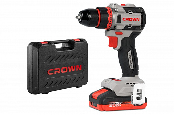 Дрель акк бесщет. CROWN CT21128HMX-2 BMC 2х2.0Ач, 500/1800 об/мин, металл.БЗП 13 мм, 27/50 Нм, ст.13 мм / древ.32 мм, 6 скоростей, 0,8 кг, кейс
