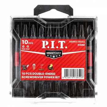 Бита ударная двусторонняя магнитная P.I.T. PH2-PH2x65мм, IMPACT, торсион, 10 шт, кейс (ASDR03-065AA)