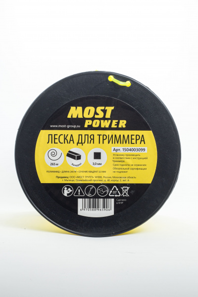 Леска триммерная на катушке MOST 5 LB тип квадрат ф3,0мм, 240 м 1504003099