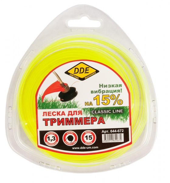 Леска триммерная в блистере DDE "Classic line" (круг) 1,3 мм х 15 м, желтый 644-672