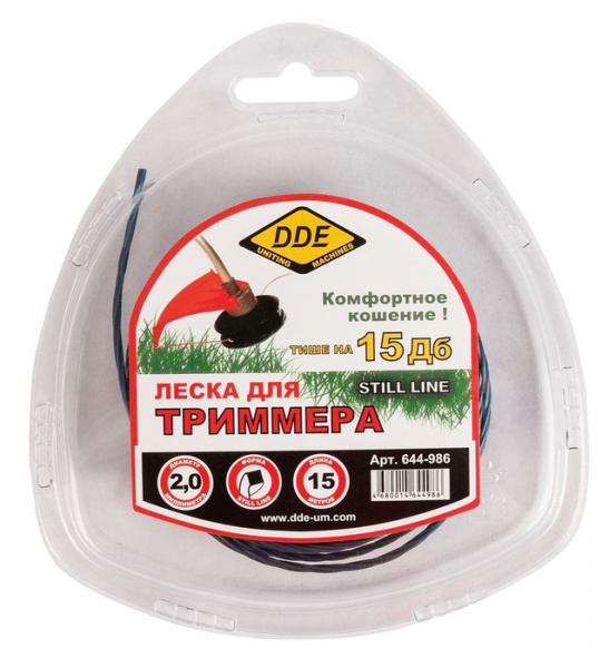 Леска триммерная в блистере DDE "Still line" (витой квадрат) 2,0 мм х 15 м, голубой 644-986