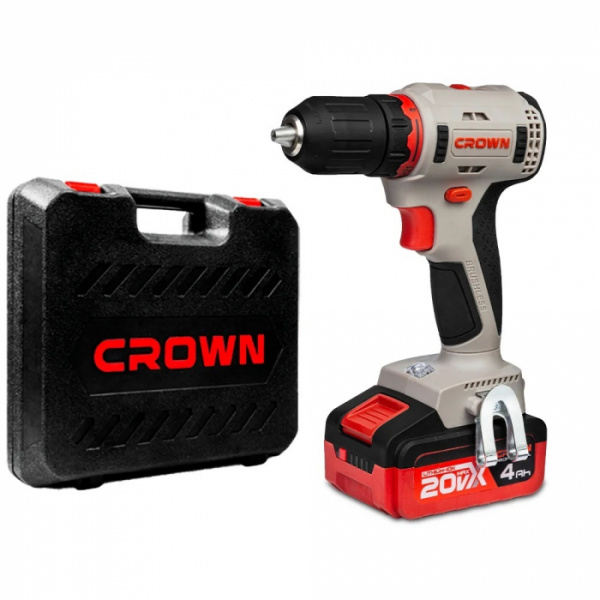 Дрель акк CROWN CT21091HX-2 BMC (20В, 2х2,0А/ч Li-ION, БЗП13мм, 55Нм, кейс, бесщеточный двигатель)